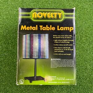 Novelty Metal Table Lamp Stripe Colorful Pegs 6 in x 6 in New Open Box